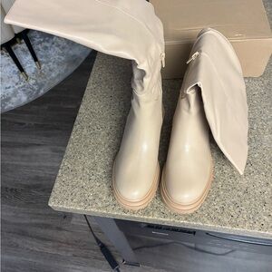 Stylish Over the Knee Boots in Cream